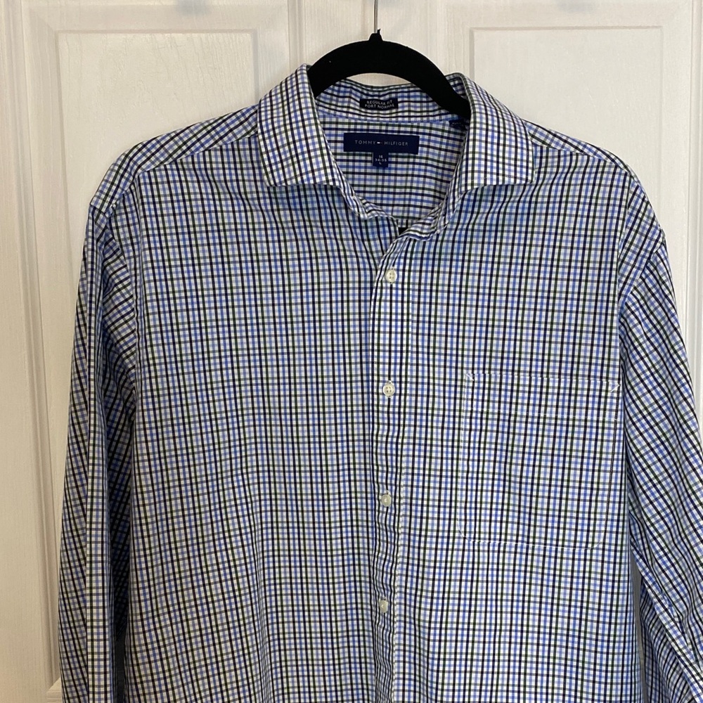 Tommy Hilfiger Blue Gingham Cotton‎ Dress Shirt Office US L - Picture 7 of 16